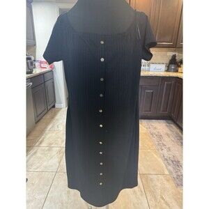 Women’s Off The Shoulder Black Plus Size Dress 2XL with Button Detail